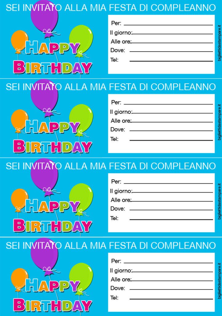 Inviti Compleanno Da Stampare – Happy Birthday - Biglietti Da Stampare