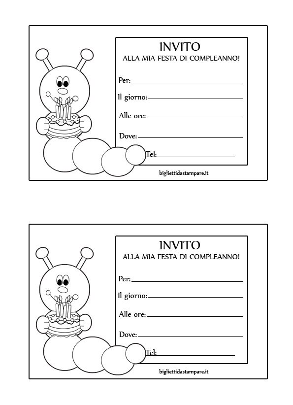 biglietti invito compleanno bruco