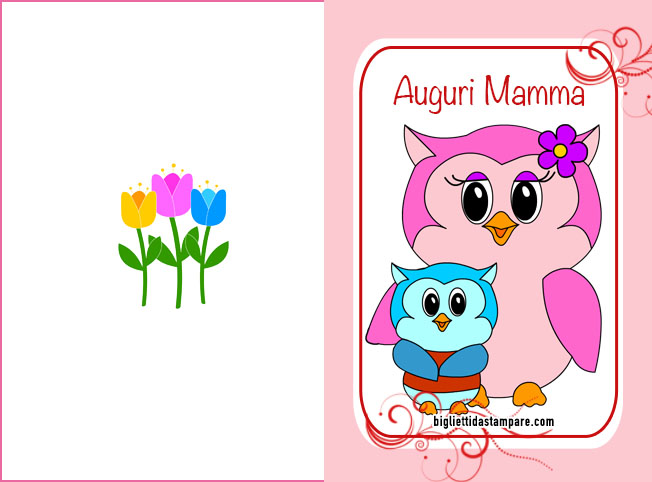 gufi biglietto festa mamma