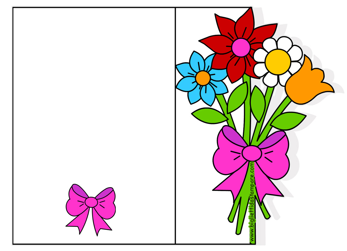 biglietto mazzo fiori fiocco rosa