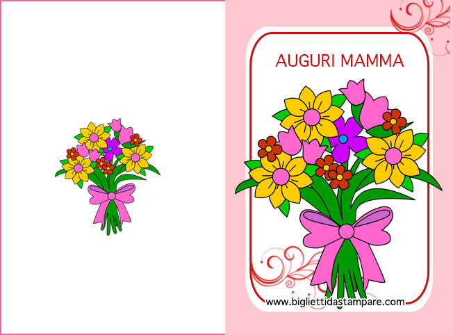 Biglietto per la Festa della Mamma con fiori e messaggio di auguri