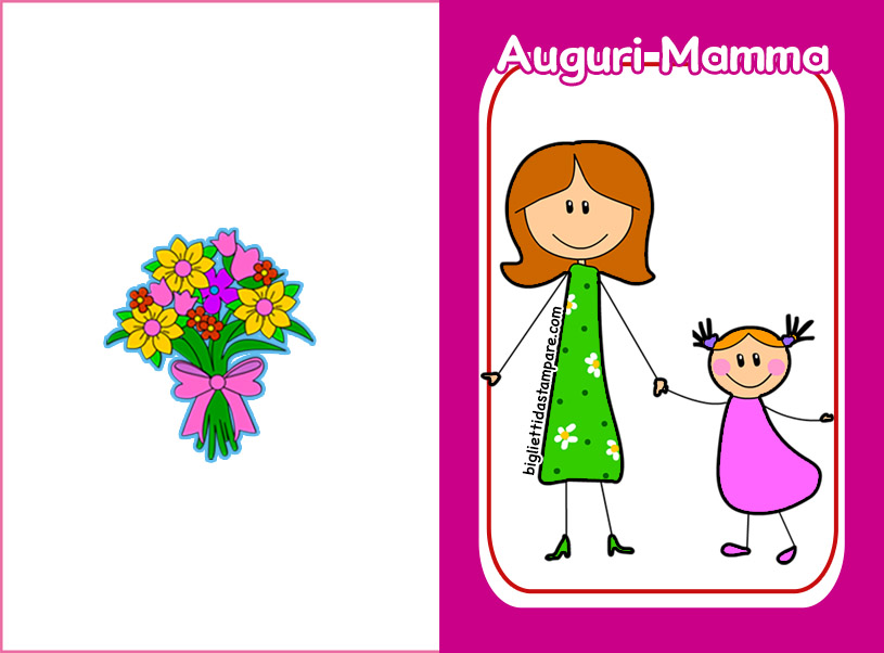 Biglietto Festa della Mamma con madre e figlia a colori da stampare