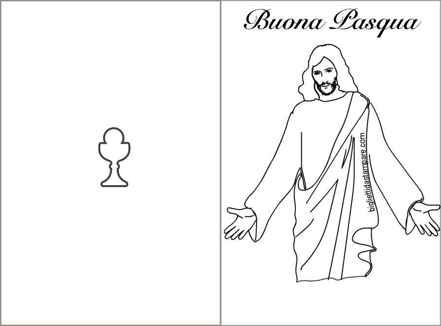 Biglietto auguri di Pasqua con Gesù Risorto da colorare