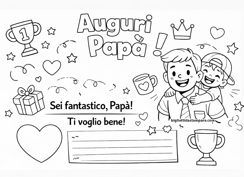 biglietto per papa da colorare