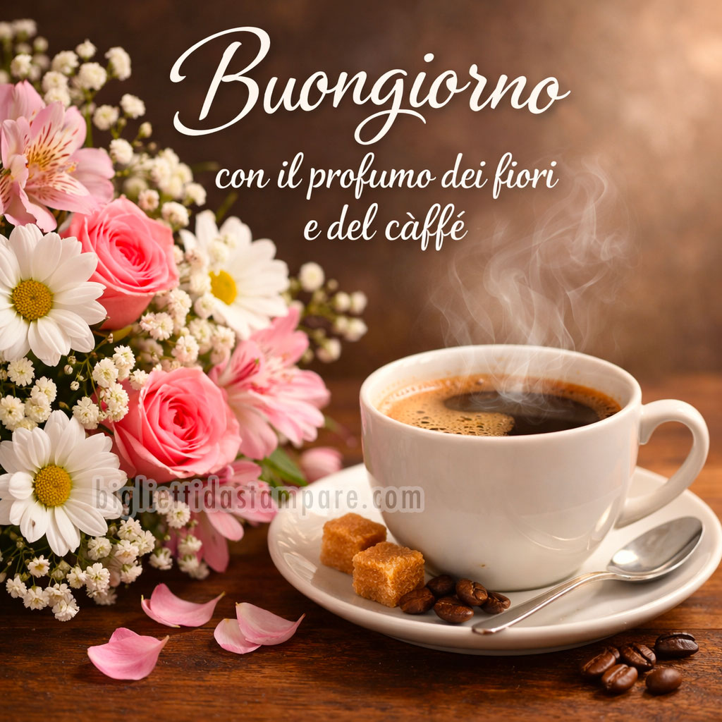 buongiorno con i fiori e caffe
